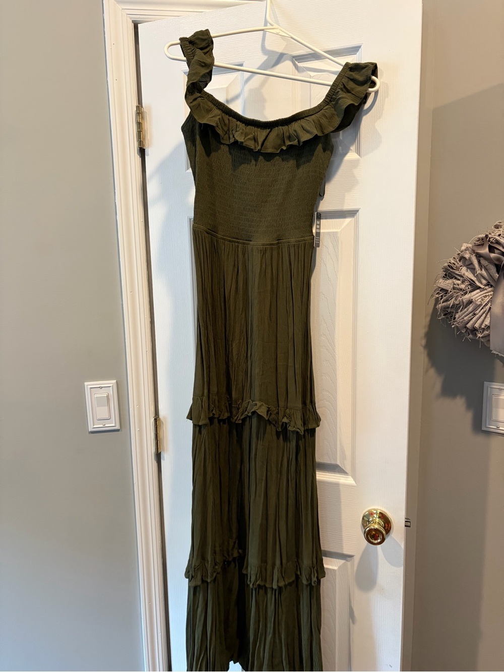 Express Olive Ruffle-Tier Maxi Dress